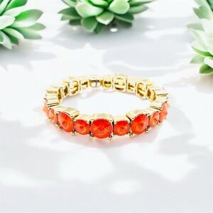 Vintage Natasha Orange Rhinestone Gold Tone Bangle Bracelet